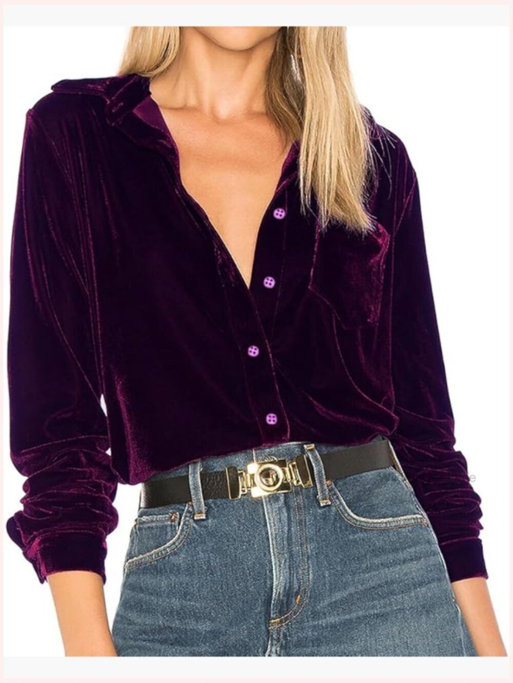 Vintage Lapel Long Sleeve Button Down Blouse Velvet Top